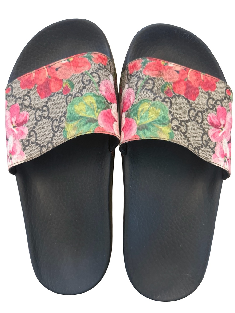 Authentic Gucci Bloom Floral Logo Slide Sandals - Sz 37